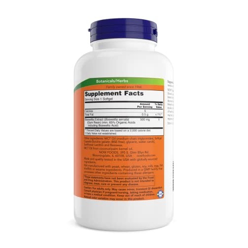 Now Boswellia Extract 500 mg, 200 Softgels Pack of 2