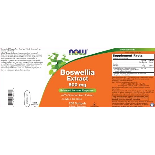 Now Boswellia Serrata Extract 500 mg, 200 Softgels - Tree Gum Res...