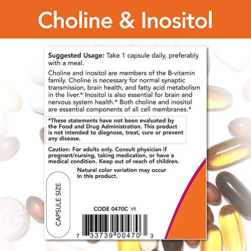 NOW Choline and Inositol 500mg, 100 Capsules Pack of 2