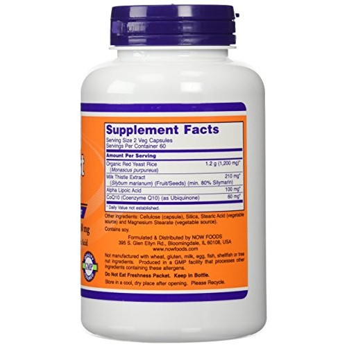 NOW Foods 600mg Red Yeast Rice & 30mg Coq10, 120 caps pack of 2