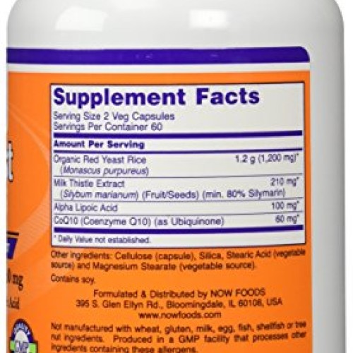 NOW Foods 600mg Red Yeast Rice & 30mg Coq10, 120 caps pack of 2