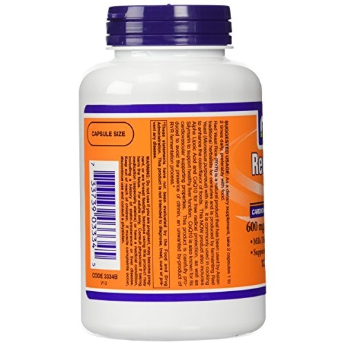 NOW Foods 600mg Red Yeast Rice & 30mg Coq10, 120 caps pack of 2