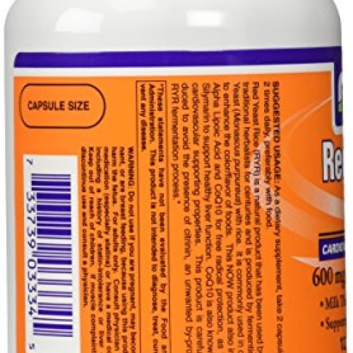 NOW Foods 600mg Red Yeast Rice & 30mg Coq10, 120 caps pack of 2
