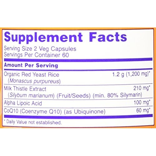 NOW Foods 600mg Red Yeast Rice & 30mg Coq10, 120 caps pack of 2