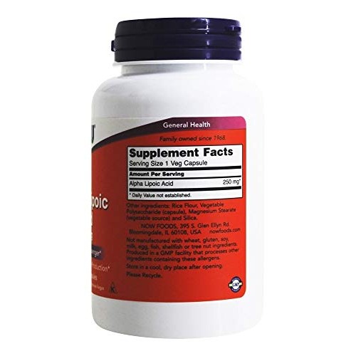NOW FOODS Alpha Lipoic Acid 250mg Capsules, 120 CT