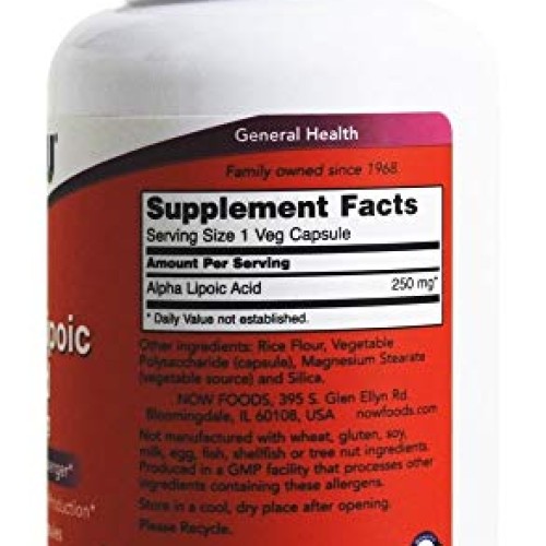 NOW FOODS Alpha Lipoic Acid 250mg Capsules, 120 CT
