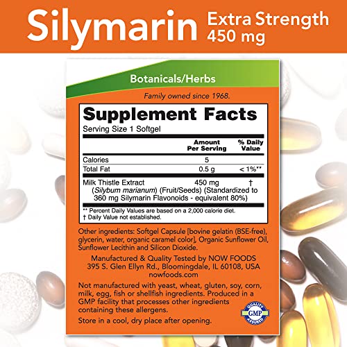 NOW Foods Silymarin Milk Thistle Extract, Extra Strength 450 mg, ...