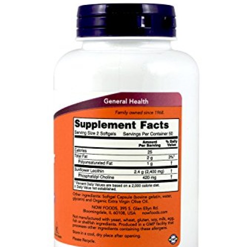NOW Foods Sunflower Lecithin 1,200 Mg Softgels, 2 Pk
