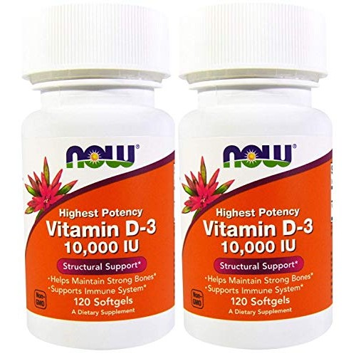 Now Foods Vitamin D-3 10,000 IU 120 Soft Gels 2 Pack