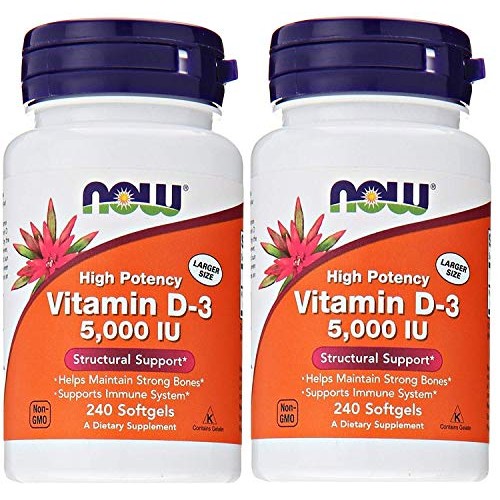 Now Foods Vitamin D3 5,000 IU, 240 softgels Pack of 2