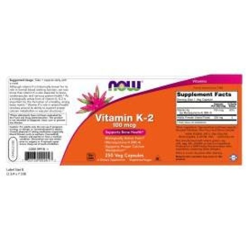 Now Vitamin K-2 100 mcg, 250 Veg Capsules 250 Veg Capsules