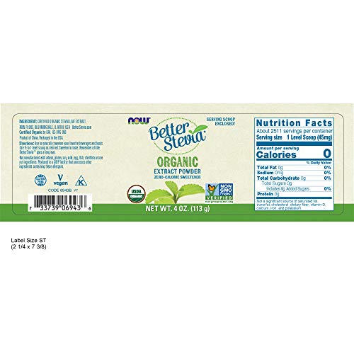 Now Better Stevia Organic Sweetener, 4 oz. Pack of 2