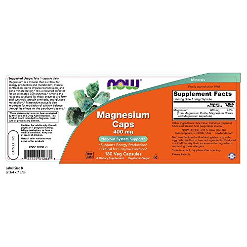 NOW Magnesium 400mg, 180 Veg Capsules