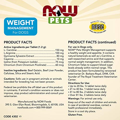 NOW Pet Health, Weight Management Supplement, Formulated for Dogs...