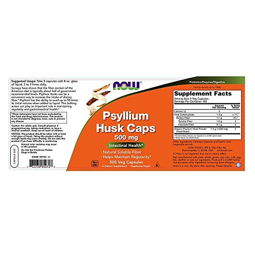 NOW Psyllium Husk Caps , 500 mg , 500 Capsules