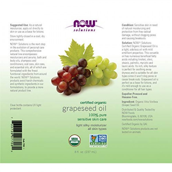 NOW Solutions, Organic Grapeseed Oil, Skin Care for Sensitive Ski...