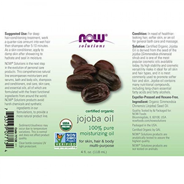 NOW Solutions, Organic Jojoba Oil, Moisturizing Multi-Purpose Oil...