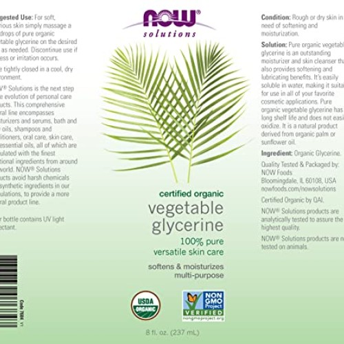NOW Solutions, Organic Vegetable Glycerin Oil, 100% Pure, Softeni...