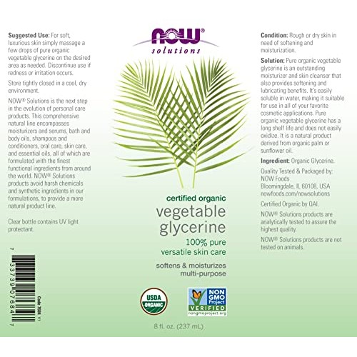 NOW Solutions, Organic Vegetable Glycerin Oil, 100% Pure, Softeni...
