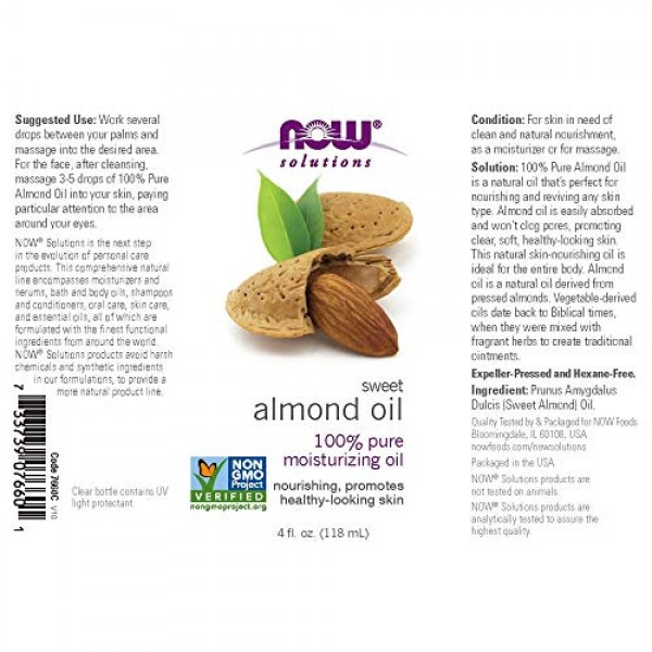 NOW Solutions, Sweet Almond Oil, 100% Pure Moisturizing Oil, Prom...