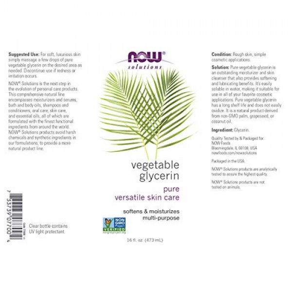 NOW Solutions, Vegetable Glycerin, 100% Pure, Versatile Skin Care...