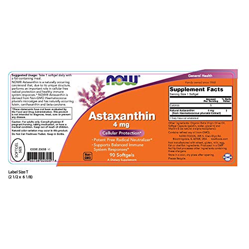 NOW Supplements, Astaxanthin 4 mg derived from Non-GMO Haematococ...