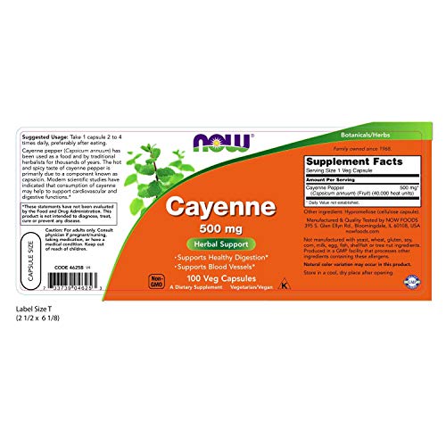 NOW Supplements, Cayenne Capsicum annuum500 mg, 100 Veg Capsules