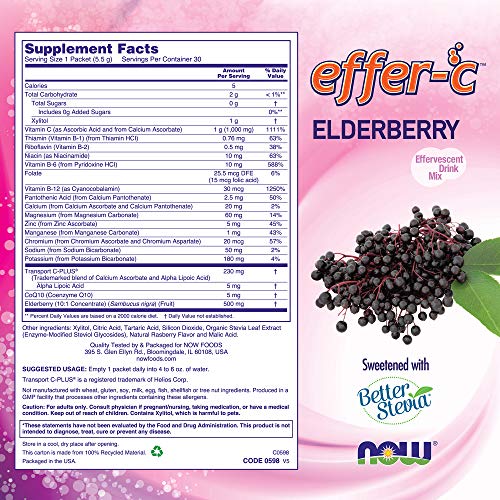 NOW Supplements, Effer-C, Elderberry, Vital Electrolytes*, 1000 ...