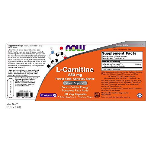 NOW Supplements, L-Carnitine 250 mg, Purest Form, Amino Acid, Fit...