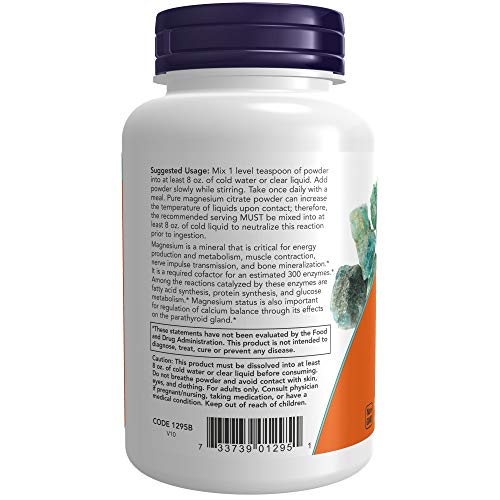 NOW Supplements, Magnesium Citrate Pure Powder, Enzyme Function*,...