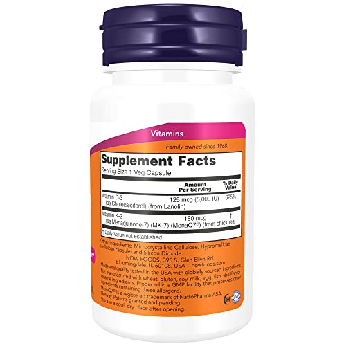 NOW Supplements, Mega D-3 & MK-7 with Vitamins D-3 & K-2, 5,000 I...