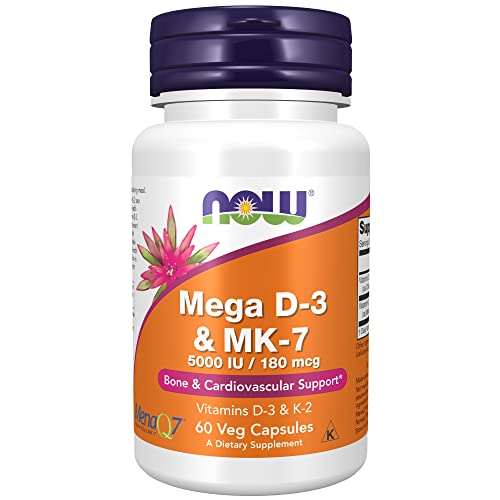 NOW Supplements, Mega D-3 & MK-7 with Vitamins D-3 & K-2, 5,000 I...
