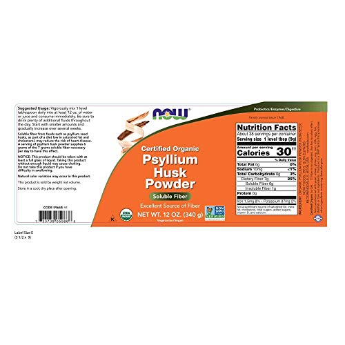 NOW Supplements, Psyllium Husk Powder, Certified Organic, Non-GMO...