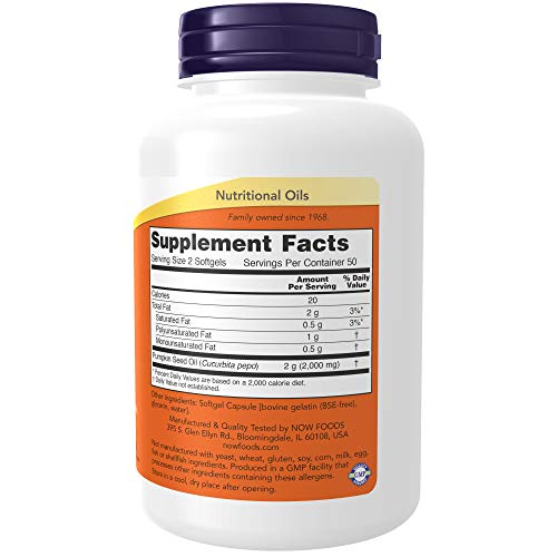 NOW Supplements, Pumpkin Seed Oil 1000 mg with Essential Fatty Ac...