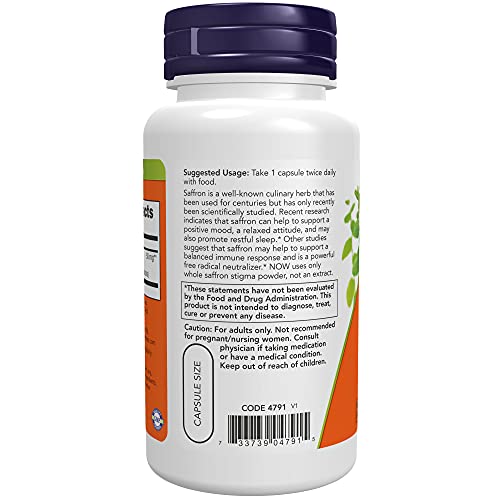 NOW Supplements, Saffron Whole Herb 50 mg with 10% Crocins, 60 Ve...