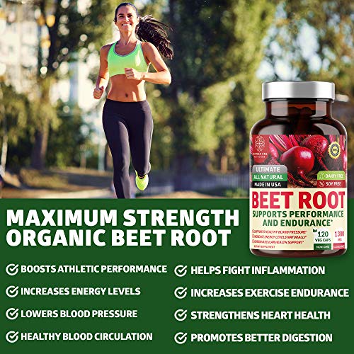 N1N Premium Organic Beet Root Capsules 1300mg, 120 Veg Caps Non-...