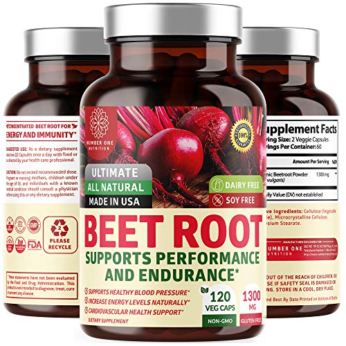 N1N Premium Organic Beet Root Capsules 1300mg, 120 Veg Caps Non-...