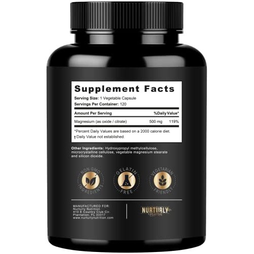 Magnesium Citrate & Oxide 500mg Complex Supplement - High Absorpt...