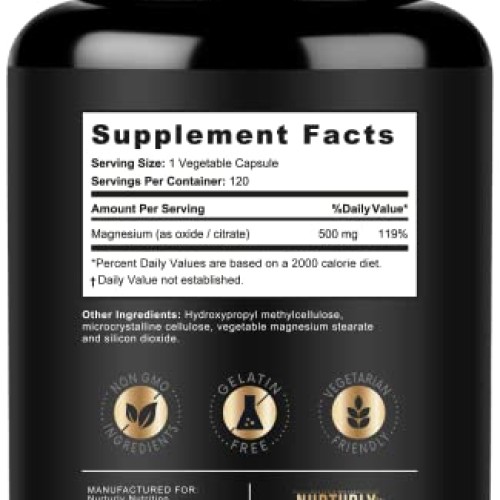 Magnesium Citrate & Oxide 500mg Complex Supplement - High Absorpt...