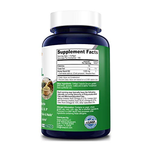 Hemp Seed Oil Capsules | 180,000 mg Per Bottle | 180 Softgels | N...