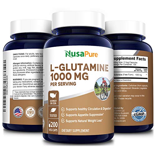 L-Glutamine 1000mg 200 Capsules Vegetarian, Natural, Non-GMO & G...