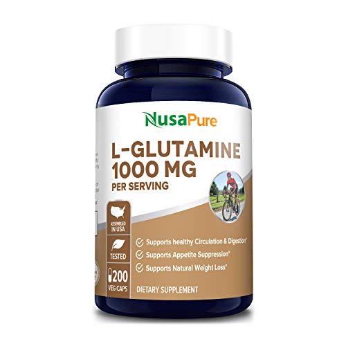 L-Glutamine 1000mg 200 Capsules Vegetarian, Natural, Non-GMO & G...