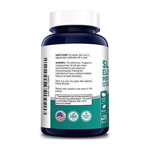 Slippery Elm Bark Extract 9000 mg 200 Veggie Capsules Extract 20...