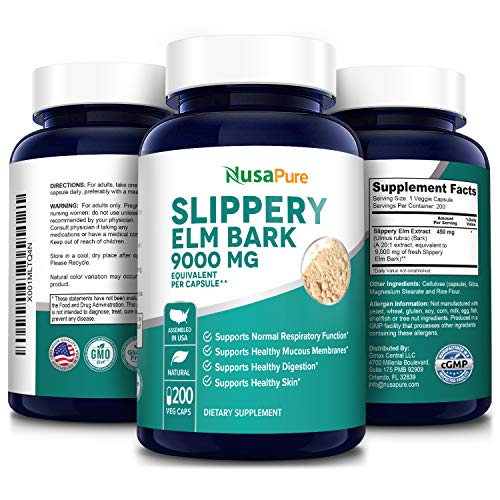 Slippery Elm Bark Extract 9000 mg 200 Veggie Capsules Extract 20...