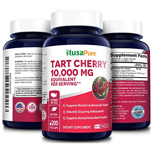 Tart Cherry 10,000mg - 200 Veggie Caps Vegan, Non-GMO & Gluten-F...
