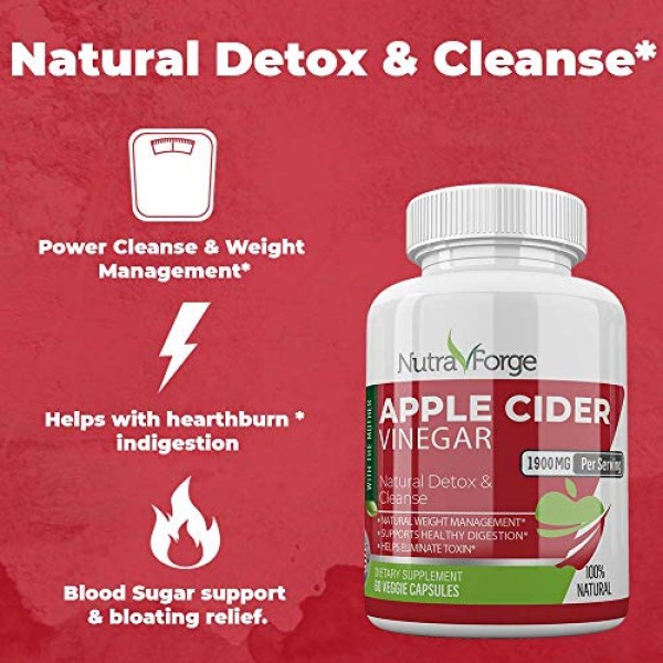 Apple Cider Vinegar Capsules Organic - Extra Strength 1900mg - Ap...