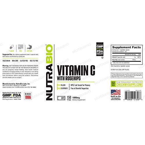 NutraBio Vitamin C with Rose Hips - Supports Healthy Bones, Teeth...