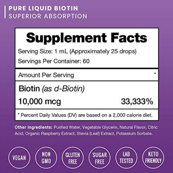 Biotin Liquid Drops 10000mcg Double Size 60 Servings, Vegan, Su...