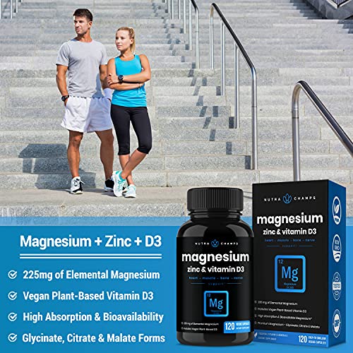 Magnesium Zinc & Vitamin D3 Supplement - Most Bioavailable Forms;...
