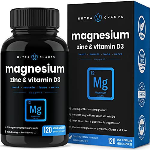 Magnesium Zinc & Vitamin D3 Supplement - Most Bioavailable Forms;...